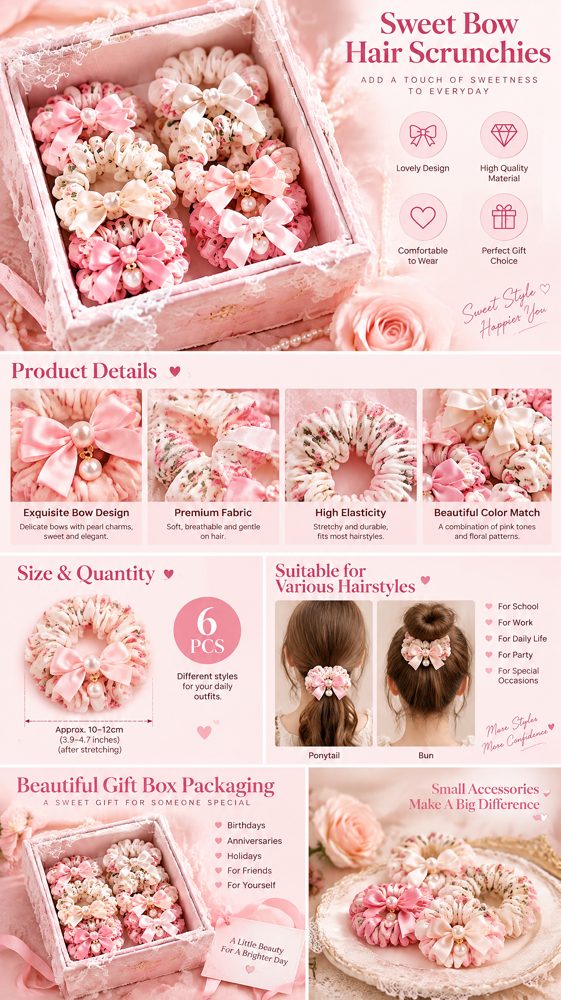 QVZJX Bow & Pearl Scrunchie Gift Box — photo 2