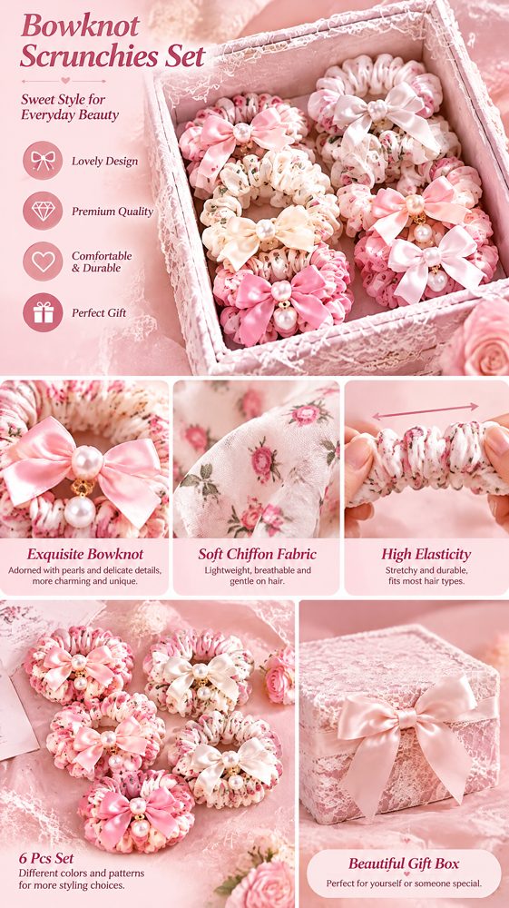 QVZJX Bow & Pearl Scrunchie Gift Box — photo 3