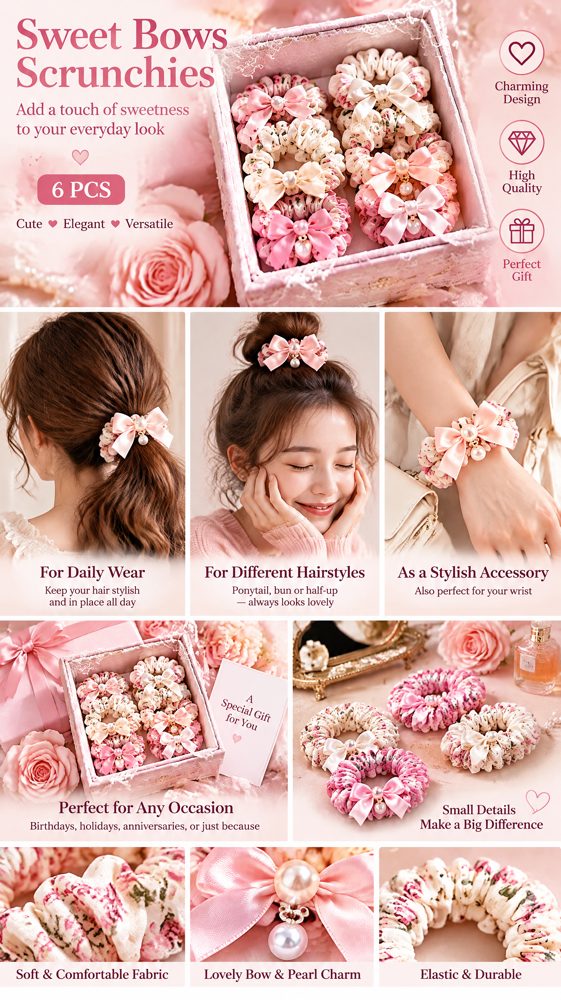QVZJX Bow & Pearl Scrunchie Gift Box — photo 4