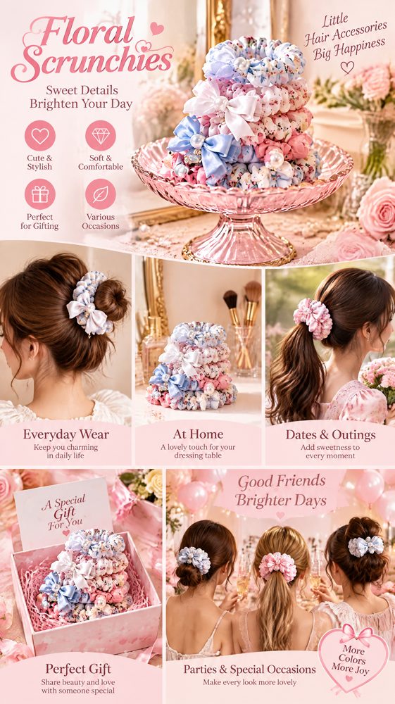 QVZJX Floral Bow Scrunchie Assortment — photo 2