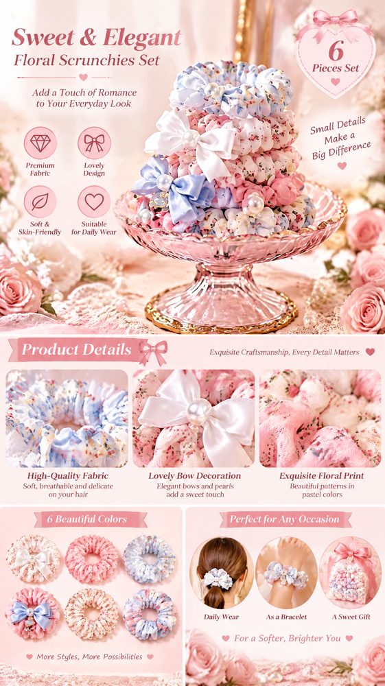 QVZJX Floral Bow Scrunchie Assortment — photo 3