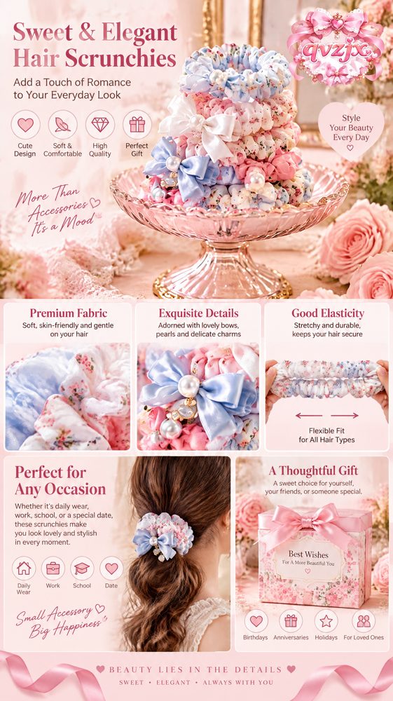 QVZJX Floral Bow Scrunchie Assortment — photo 4
