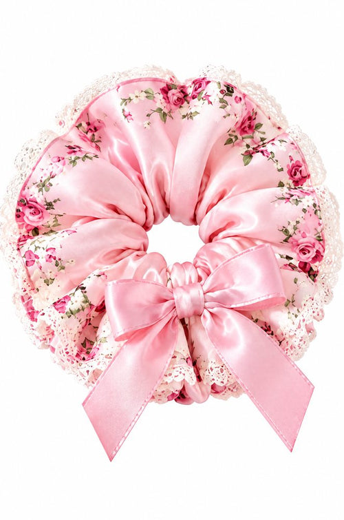 QVZJX Blush Pink Satin-Look Bow Scrunchie — photo 2