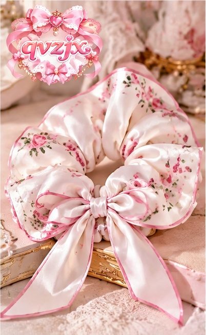 QVZJX Ivory Rose Ribbon Scrunchie