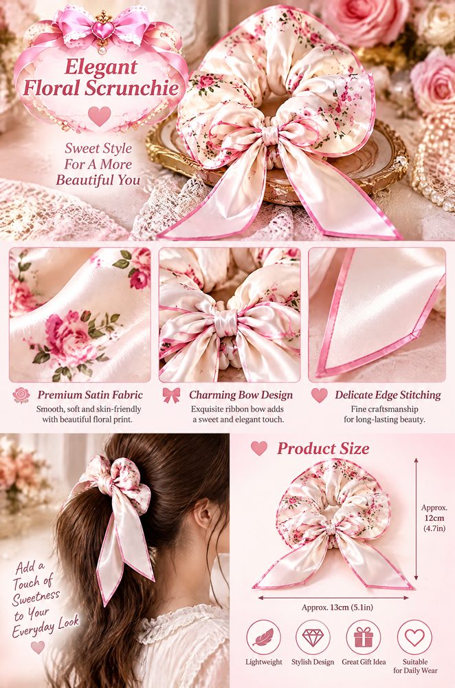 QVZJX Ivory Rose Ribbon Scrunchie — photo 2