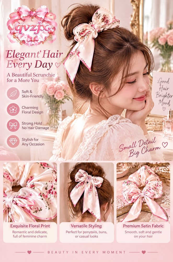 QVZJX Ivory Rose Ribbon Scrunchie — photo 4