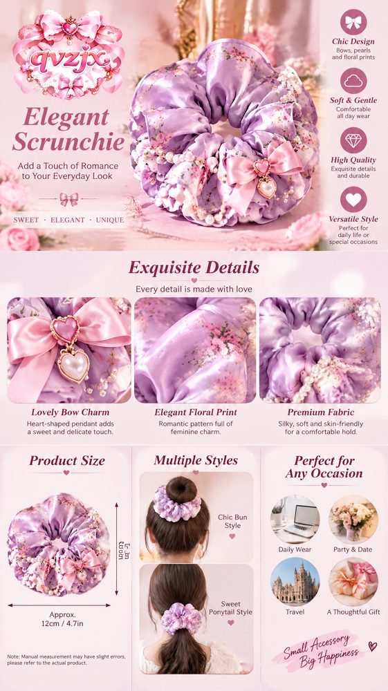 QVZJX Lavender Floral Pearl Bow Scrunchie — photo 2
