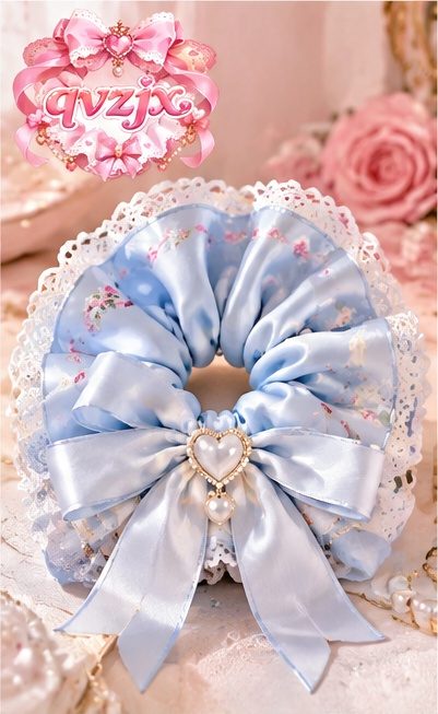 QVZJX Baby Blue Lace Bow Scrunchie — photo 1