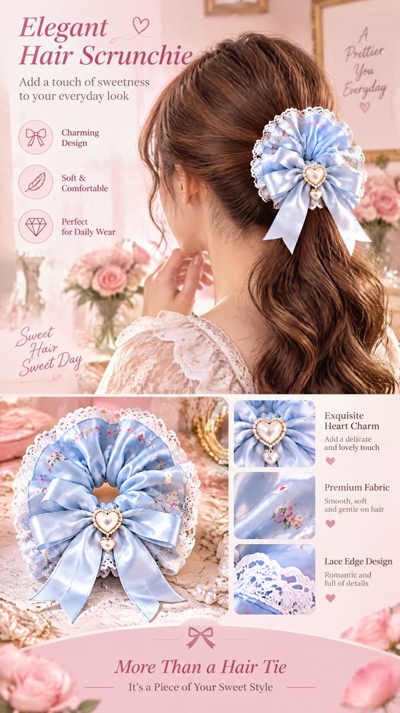 QVZJX Baby Blue Lace Bow Scrunchie — photo 2