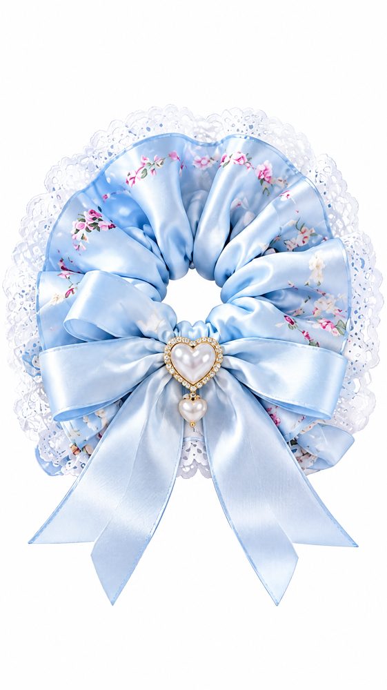 QVZJX Baby Blue Lace Bow Scrunchie — photo 5