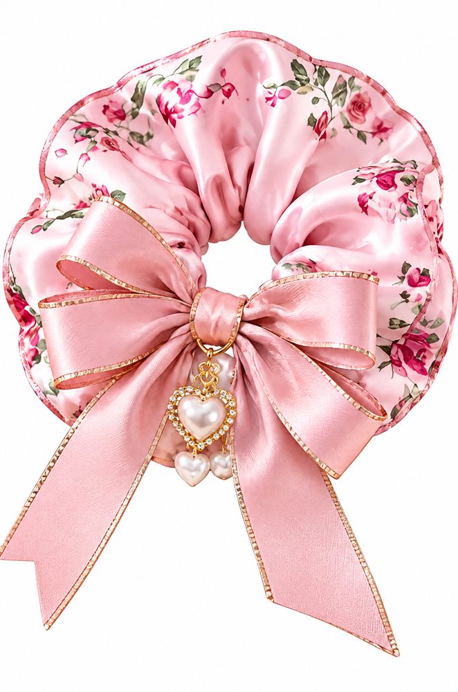 QVZJX Dusty Rose Floral Charm Scrunchie — photo 4