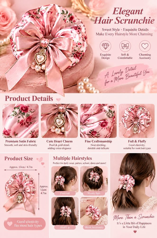 QVZJX Dusty Rose Floral Charm Scrunchie — photo 5