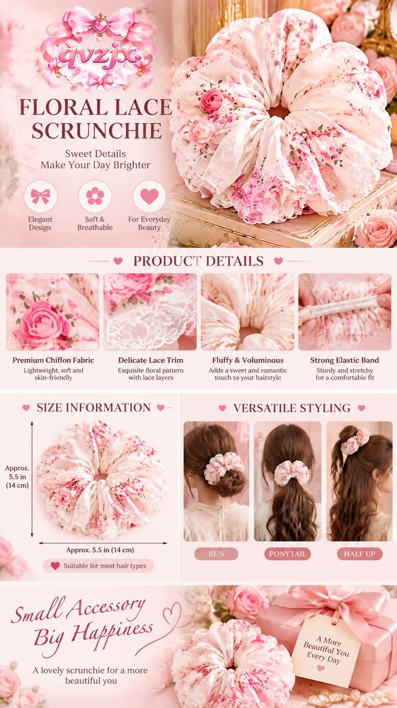 QVZJX Ivory Rose Lace Statement Scrunchie — photo 2