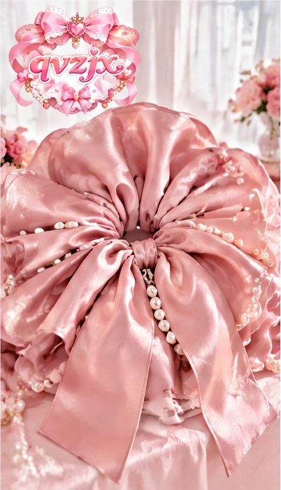QVZJX Dusty Rose Pearl Ribbon Scrunchie — photo 1