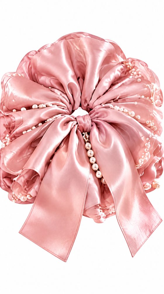 QVZJX Dusty Rose Pearl Ribbon Scrunchie — photo 4