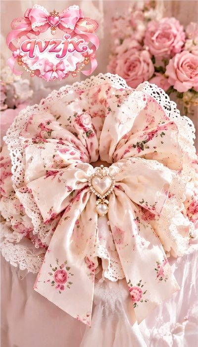 QVZJX Cream Rose Pearl Heart Scrunchie — photo 1