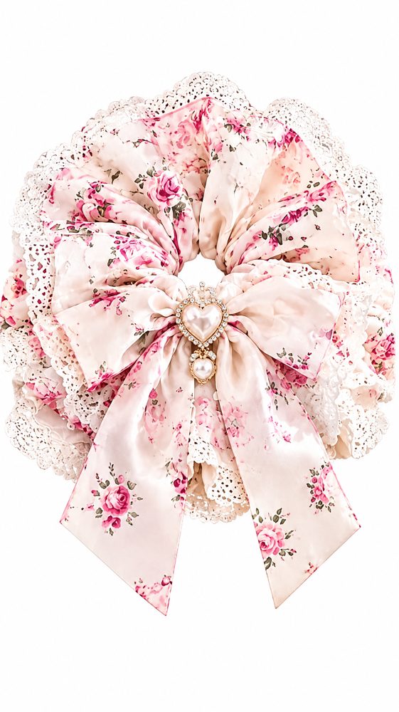 QVZJX Cream Rose Pearl Heart Scrunchie — photo 2
