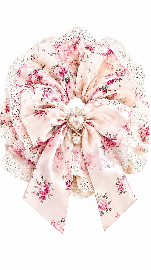 QVZJX Cream Rose Pearl Heart Scrunchie — photo 2