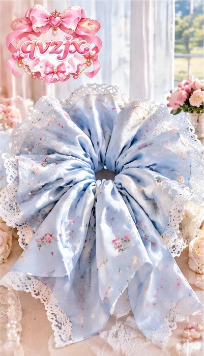 QVZJX Powder Blue Floral Lace Scrunchie — photo 1