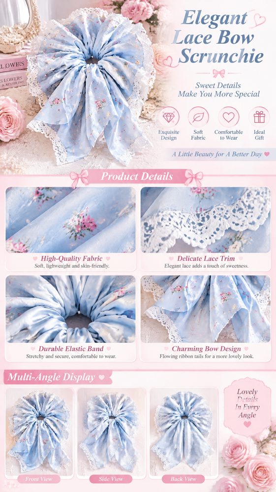 QVZJX Powder Blue Floral Lace Scrunchie — photo 3