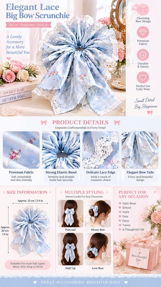QVZJX Powder Blue Floral Lace Scrunchie — photo 4