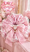 QVZJX Pink Gingham Pearl Heart Scrunchie — photo 1